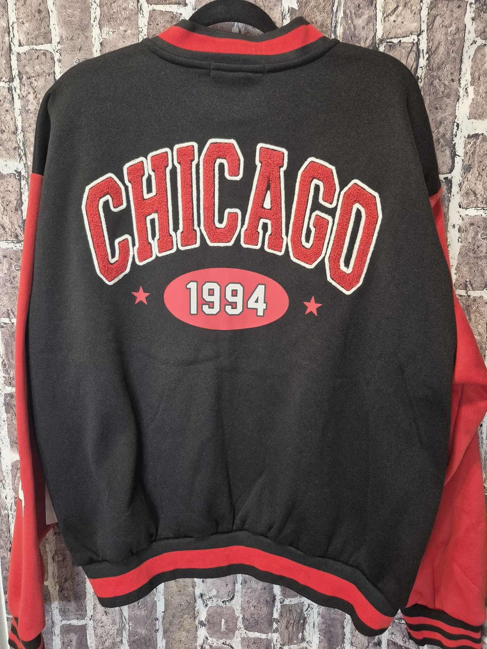 NWT Orange Kiss Chicago 1994 Varsity Bomber Jacket Black Red L - Picture 9 of 16